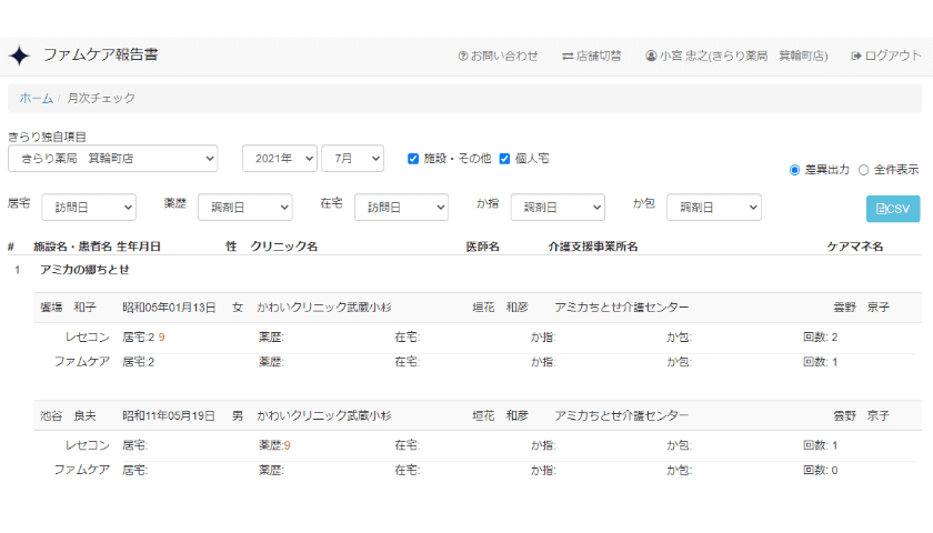 算定・記入漏れチェック機能